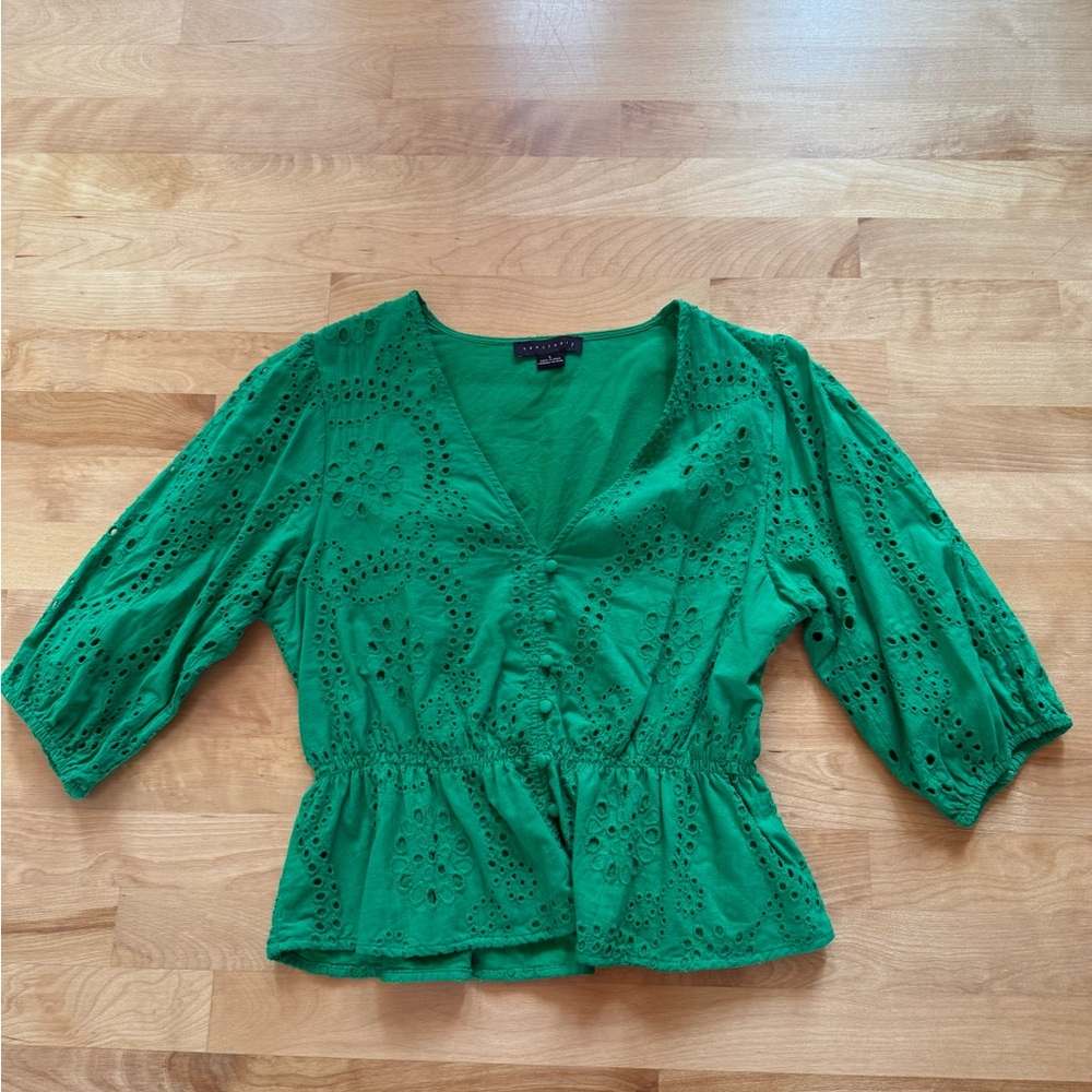 Sanctuary Vibrant Green Eyelet Blouse